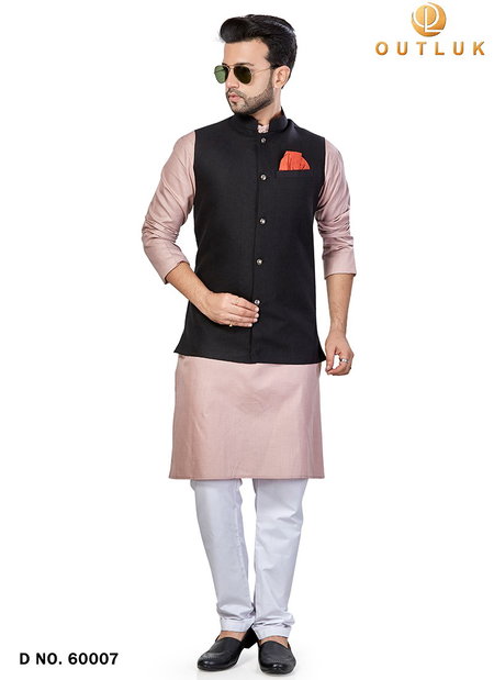 Peach Colour Outluk Vol 60 New Festive Wear Kurta Pajama With Jacket Mens Collection 60007